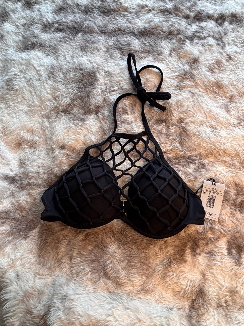 Shade & Shore Black High-Neck Lattice-Front Bikini Top